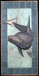teal background dolphin tile mural