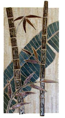 bamboo and banana leaf shower mural