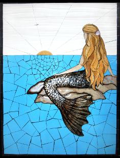 Sunrise Mermaid custom tile mural . sold
