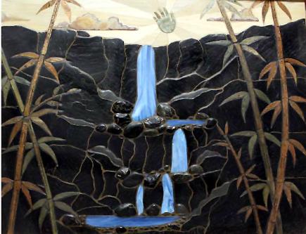 Bamboo waterfall mural