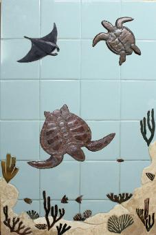 Blue water florida turtle reef mural