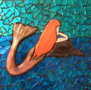 laying on rocks mermaid glass and stone mural. sold