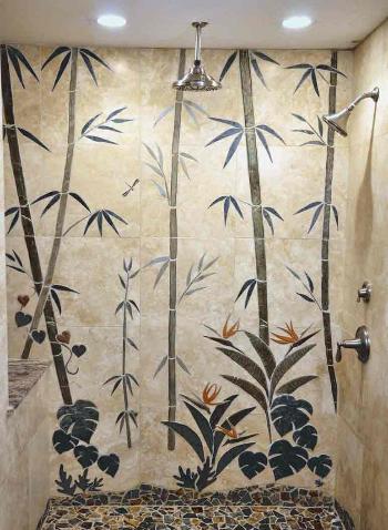 Full wall bamboo shower design