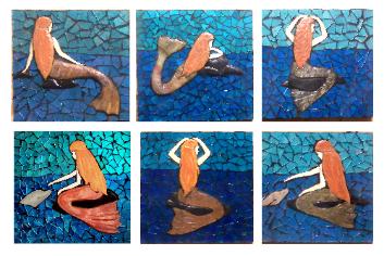 6 mermaid murals showing body positions #3, #4, #5 sold